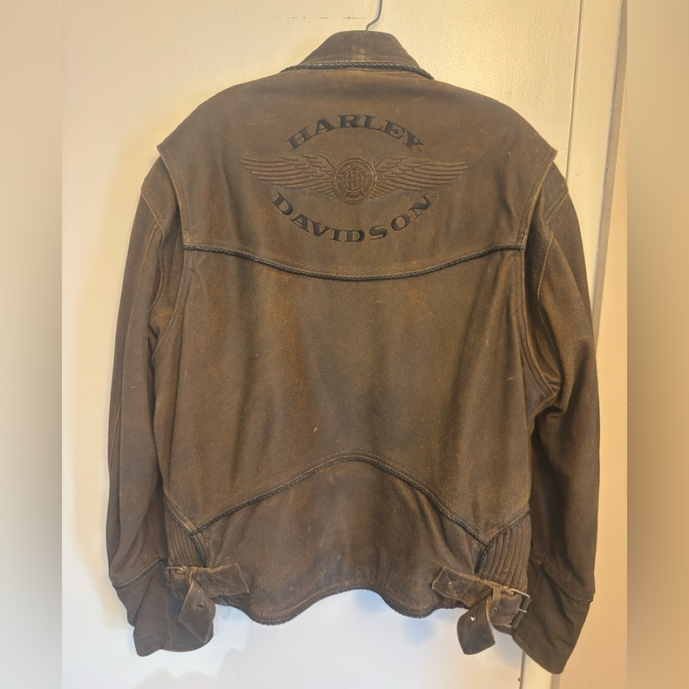 Vintage 90’s Y2K Harley Davidson Billings Distressed Mens  LARGE  Leather Jacket - Picture 2 of 12